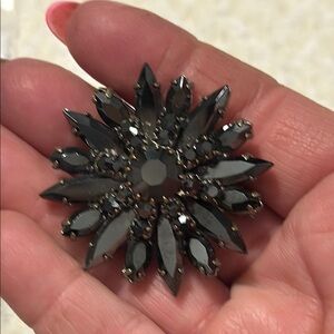 VTG drionic black mirror glass and clear sparkly unsigned rhinestone starburst